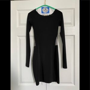 Black long sleeve, mesh open back sexy black dress